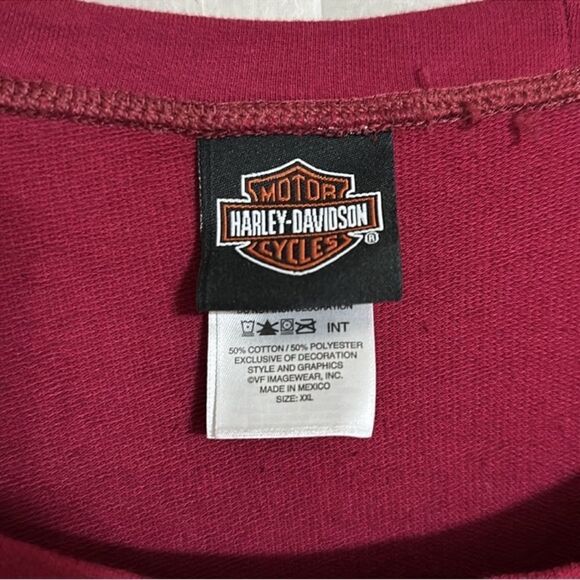 Harley Davidson XXL Burgundy Gold Blue French Terry Cloth Sweatshirt - Picture 11 of 13